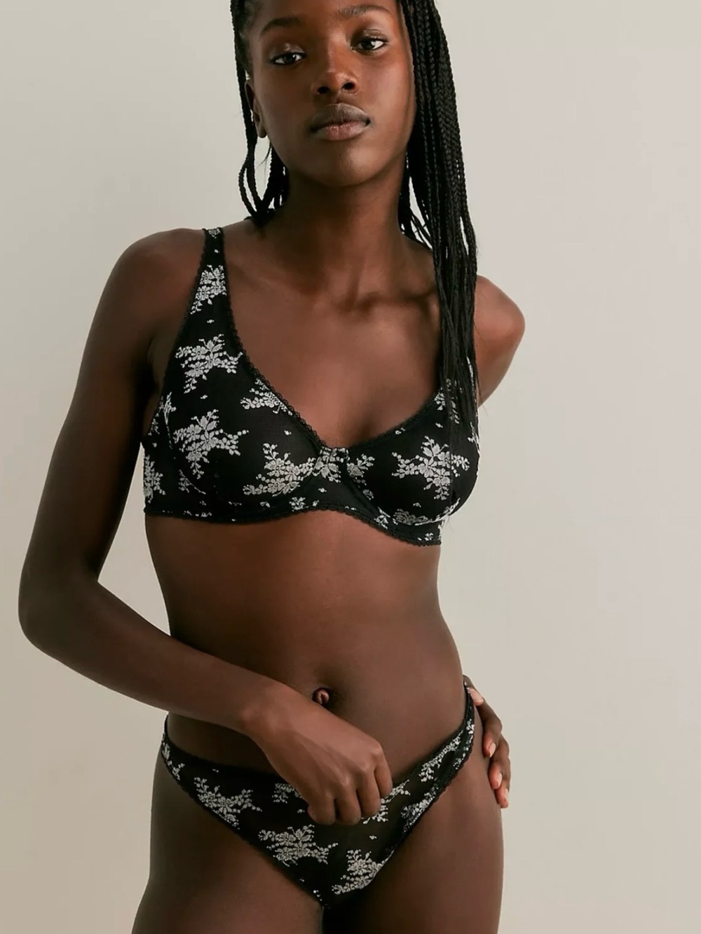 NWOT Free People Talk About It Bra 34C & (XS) Thong Set Black Floral Mesh Lace